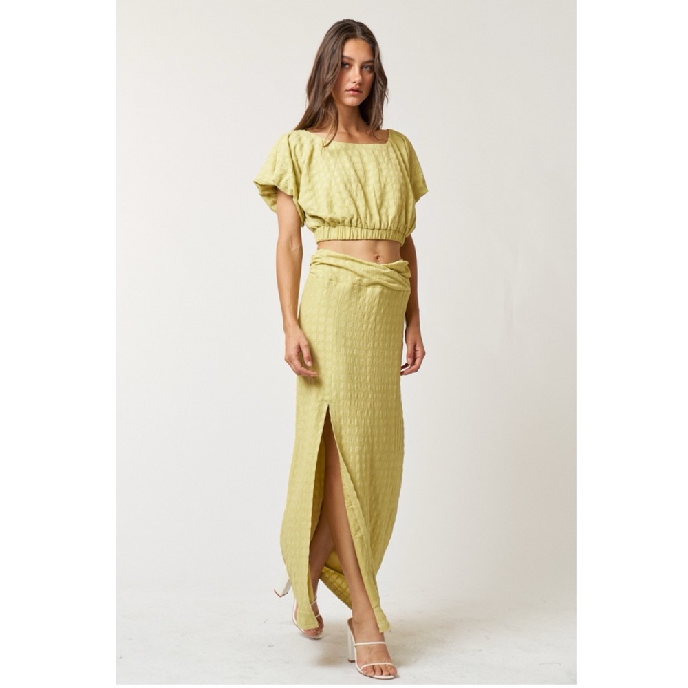NEW Light Green Textured Stretch High Waist Skirt & Top Set